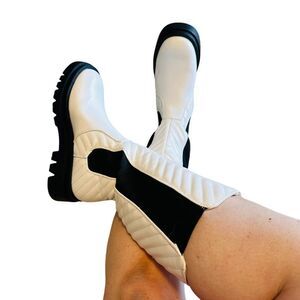 Shoedazzle Reberta White & Black Combat/Moto Boots - Size 6.5